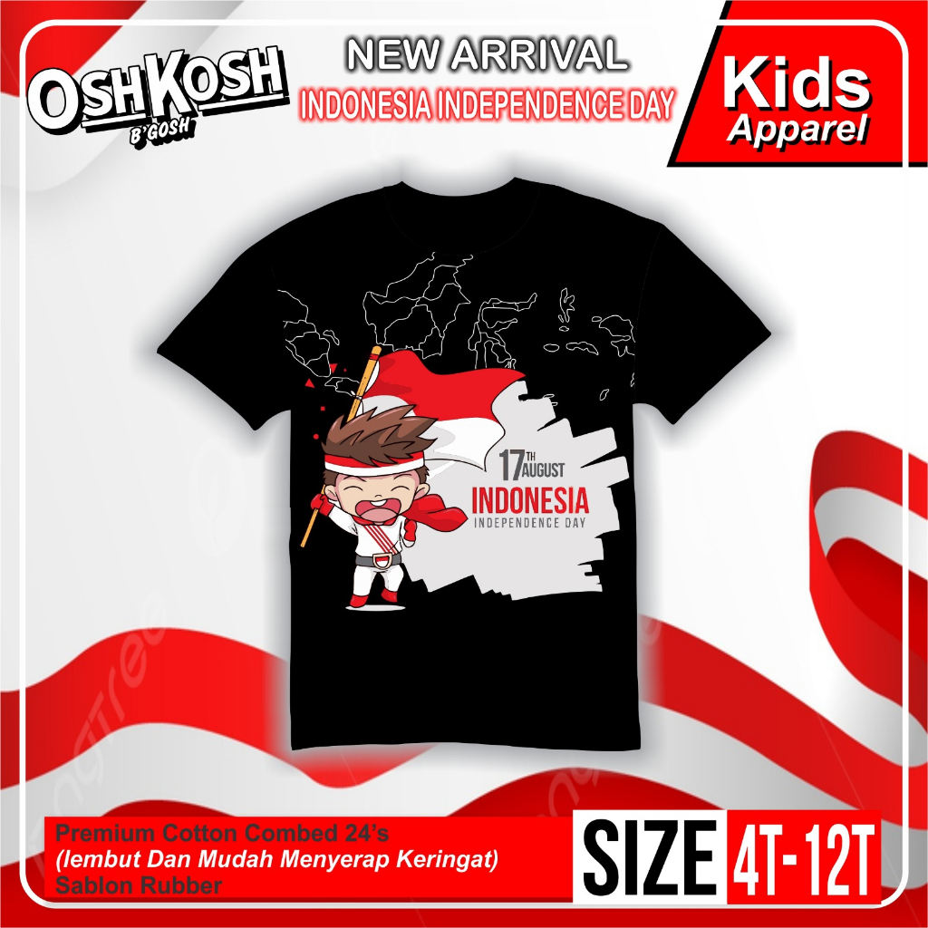 AfsheenaStore Kaos Independence day/kaos kemerdekaan tangan pendek 2-10 Tahun