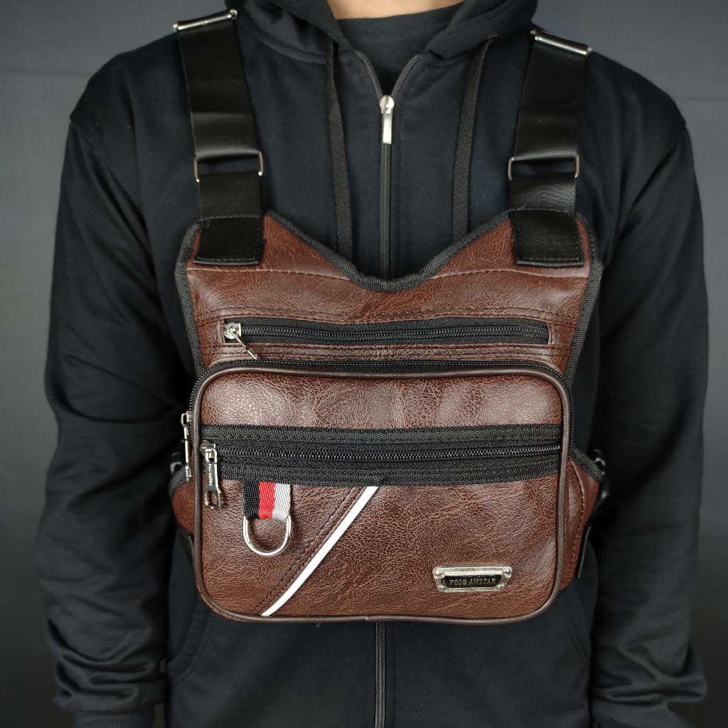 TAS SALEMPANG CHEST BAG CHEST RIG BAG TAS DADA KULIT PU LEATHER POLO AMSTAR