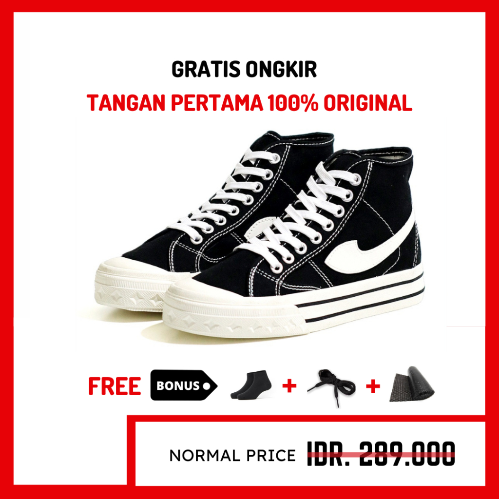 ORIGINAL - Sepatu Brand Lokal Kasual Pria Wanita No Brand Black White Hi Not Sneakers Compass Retrograde Hitam Putih