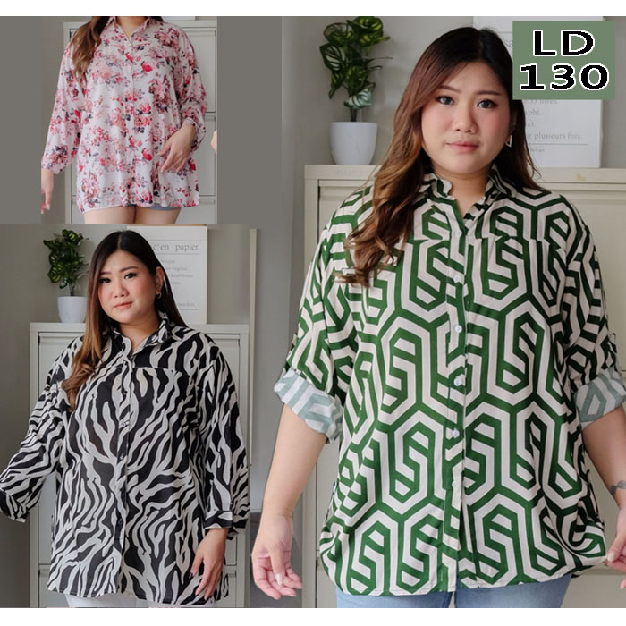 BIGCLO - (COD) LD 130cm Kemeja Wanita Corak Jumbo B130 Kemeja Salur Baju Atasan Big Size Bahan Katun