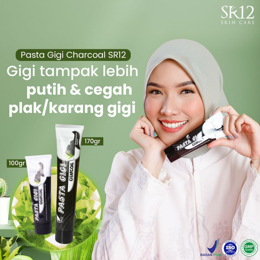 Pemutih Gigi SR12 Pasta Gigi Charcoal Arang Areng Odol Herbal 100 170 gram Teeth Whitening