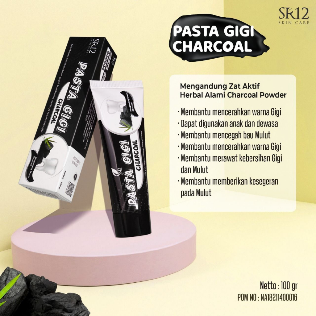 Pemutih Gigi SR12 Pasta Gigi Charcoal Arang Areng Odol Herbal 100 170 gram Teeth Whitening