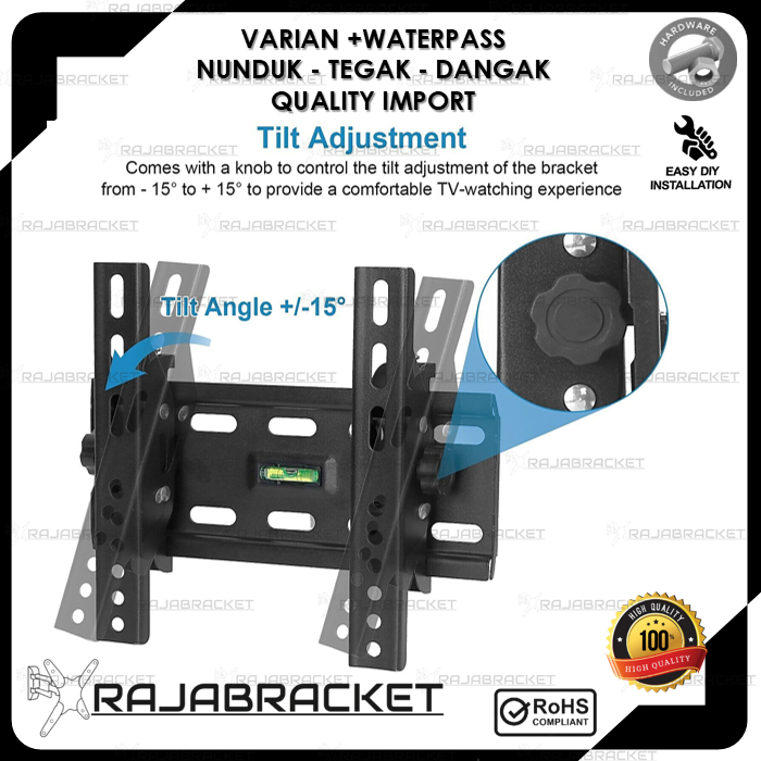 Breket Bracket Braket Briket TV 15 17 19 22 24 27 29 32 37 40 43 inch, Waterpass Dijamin Cocok Braket TV Samsung, Cooca, TCL, Changhong, LG, Sony