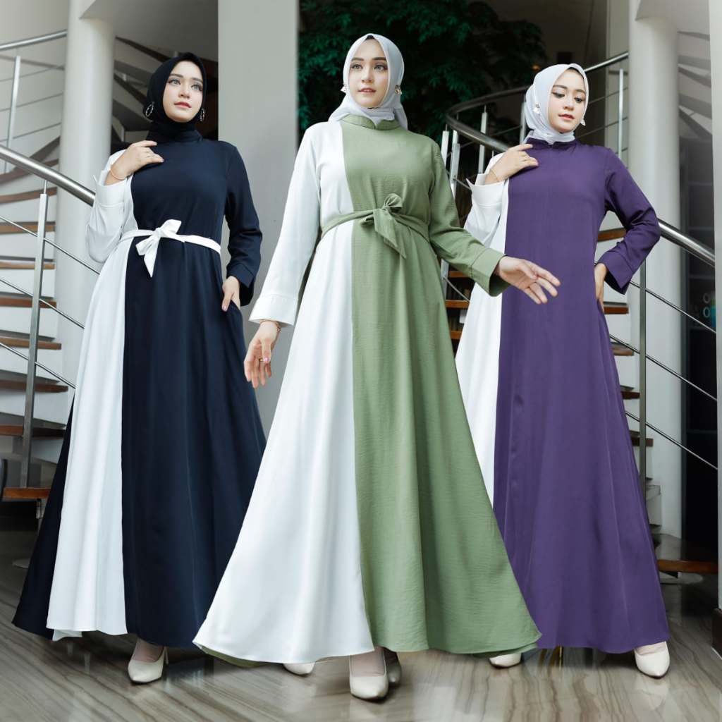 SAHARA GAMIS WANITA MOTIF DUA WARNA FASHION WANITA KEKINIAN BAHAN PREMIUM TURKEY SPANDEK TERBARU - B