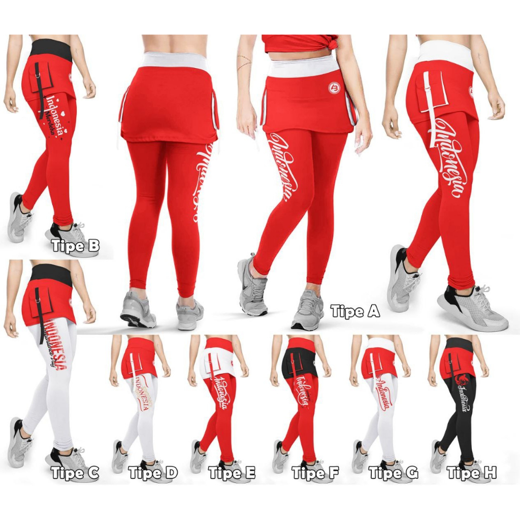 LEGGING ROK MERAH PUTIH JUMBO SPORT CELANA OLAHRAGA WANITA GYM FITNESS AEROBIK ZUMBA