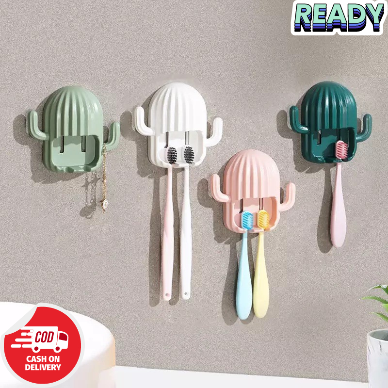 Gantungan Tempel Tempat Sikat Gigi Model Kaktus Toothbrush Holders / Gantungan Tempel Dinding Tempat Sikat Gigi Bentuk Kaktus / Hook Tempat Penyimpanan Gantung Alat Cukur Karet Kuncir Kain Lap Baju Handuk Kunci / Wall Mounted Toothbrush Holder Cactus