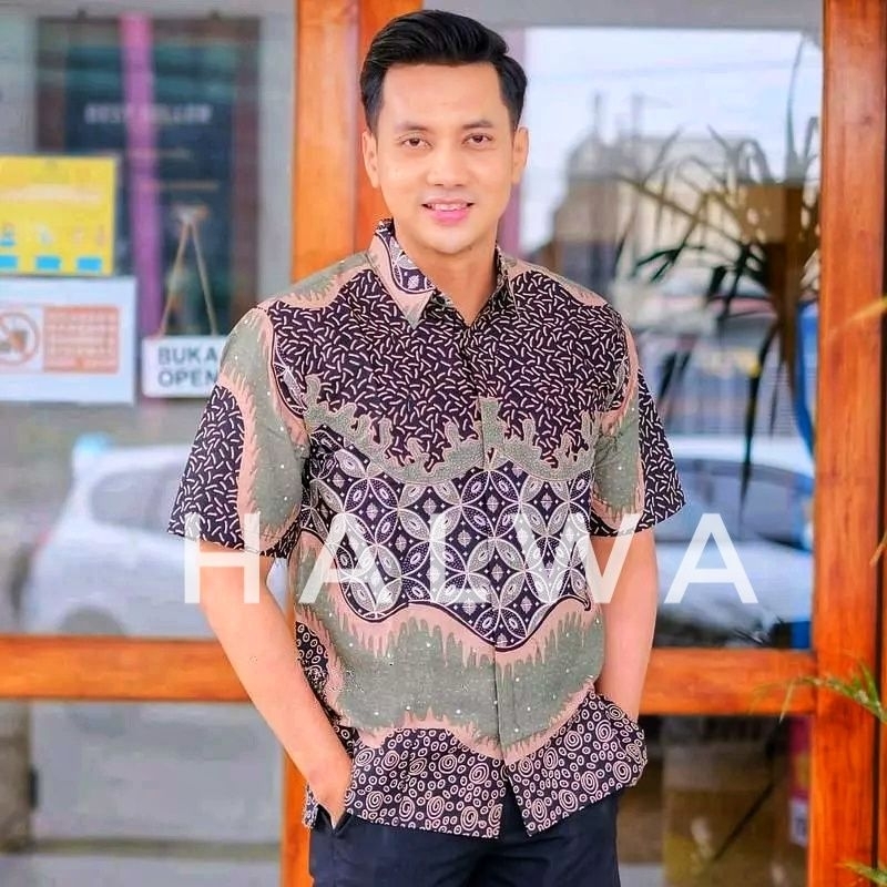 kemeja batik Couple anak laki laki pria lengan pendek panjang sage green