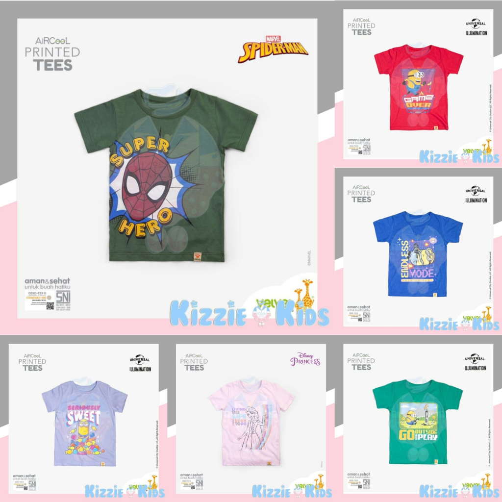 Velvet T-Shirt Oblong Pendek Girl &amp; Boy Printed Tees