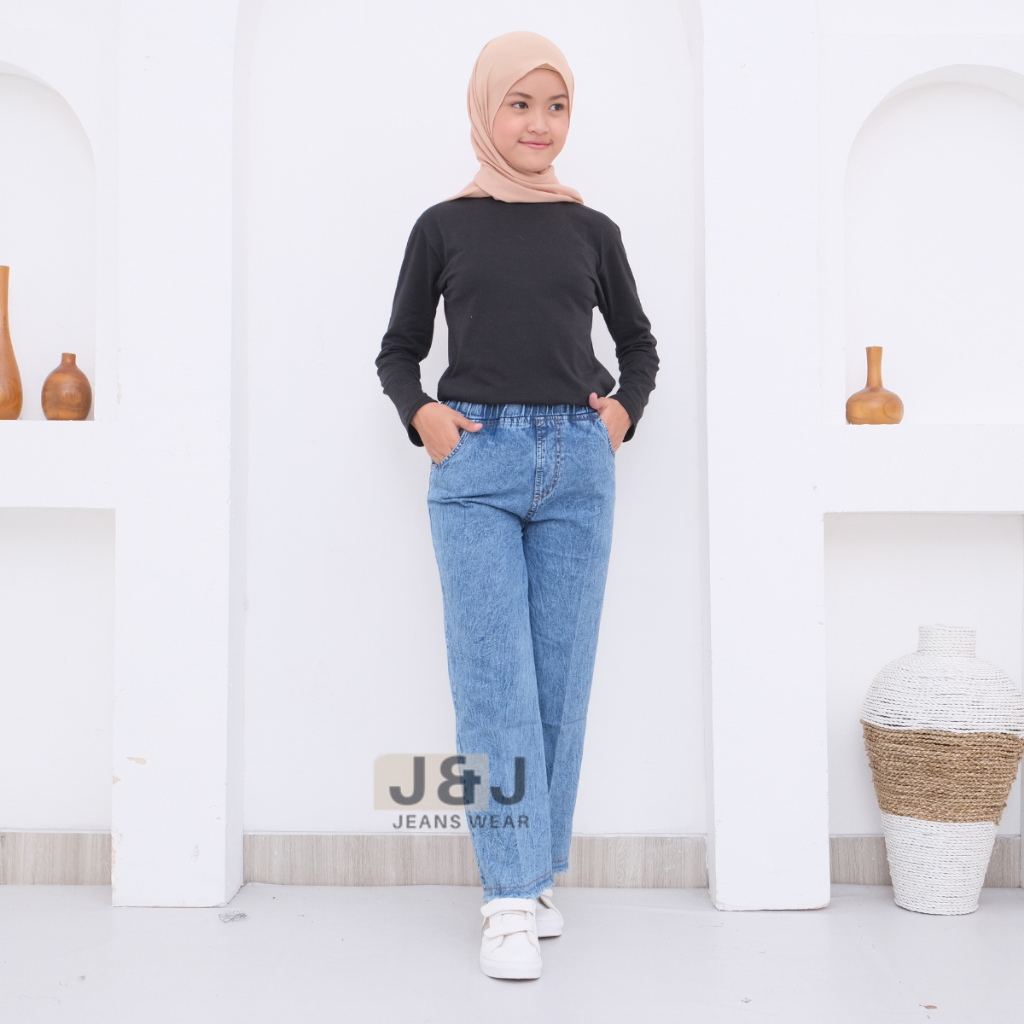 Celana Kulot Jeans Longgar Pinggang Karet Unfinished