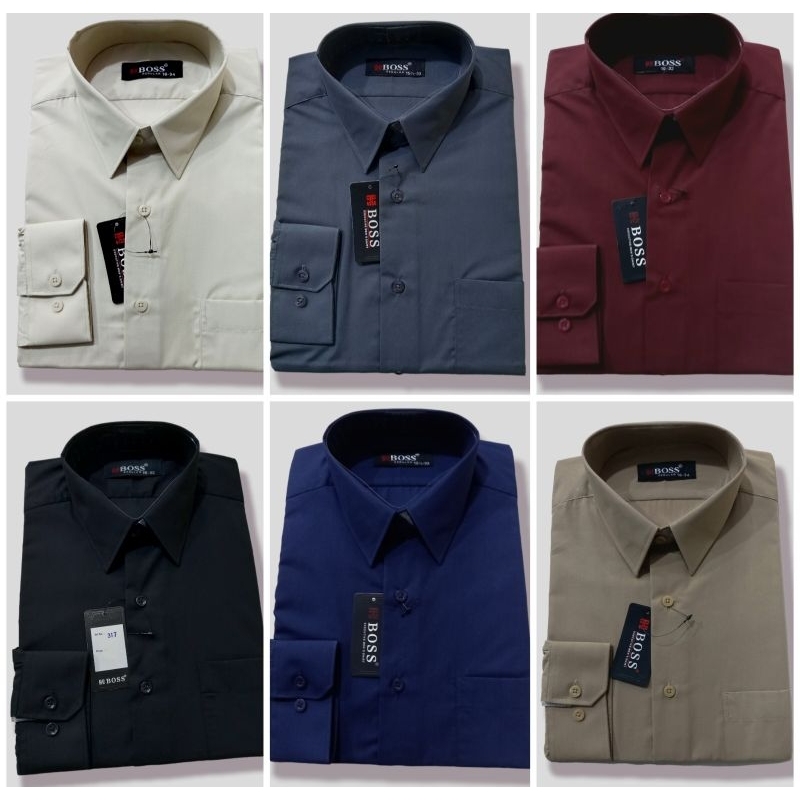 KEMEJA BOSS POLOS LENGAN PANGAN | KEMEJA POLOS PRIA | KEMEJA PENGANTIN | KEMEJA  KANTORAN, KEMEJA RE