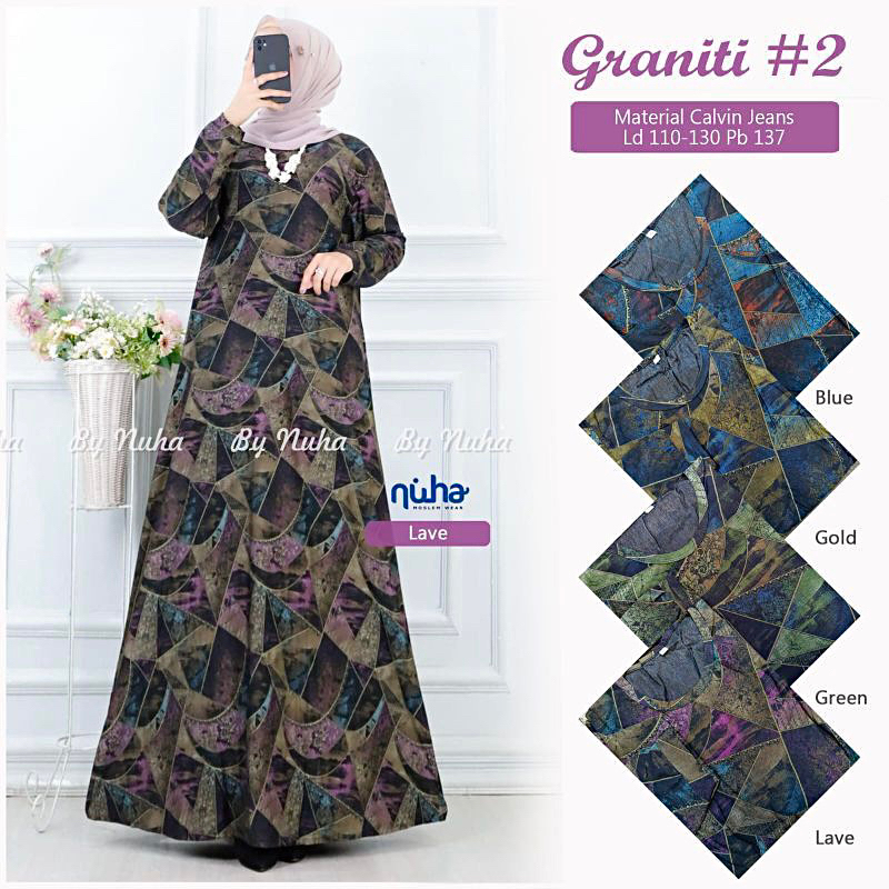 Elnara Maxy - Gamis Wanita Jumbo Calvin jeans Terbaru LD110-125 / Graniti / 023-7413