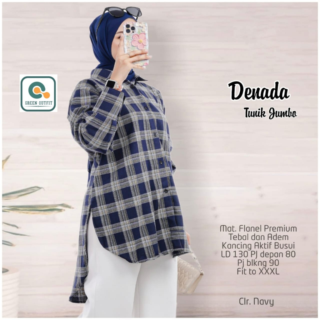denada tunik pakaian baju atasan blouse kemeja super jumbo big size ld 130 kotak busui friendly fren