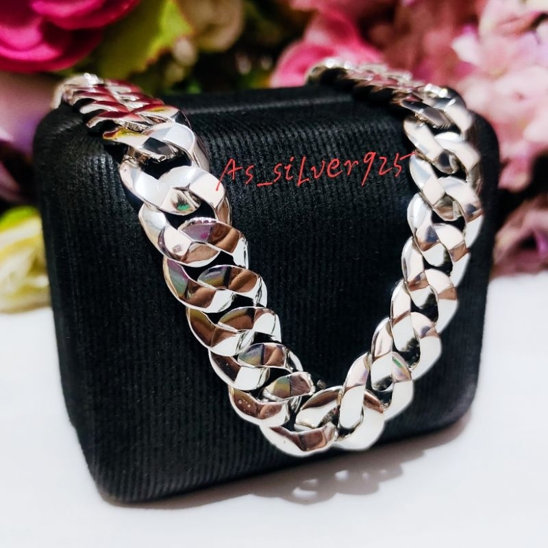 GELANG PERAK SISIK NAGA POLOS PADAT WANITA PRIA ASLI SILVER 925 LAPIS MAS PUTIH