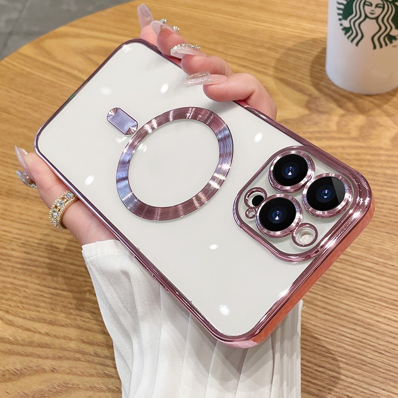ULTRA PLATED MAGSAFE WITH LENSPRO ELECTRO METALIC Case iPhone 14 13 12 11 PRO MAX iPhone 14 PLUS-EPM - ROSEGOLD