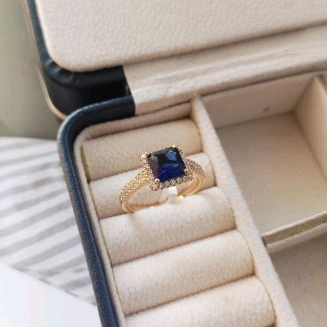 cincin permata biru lapis emas asli anti karat