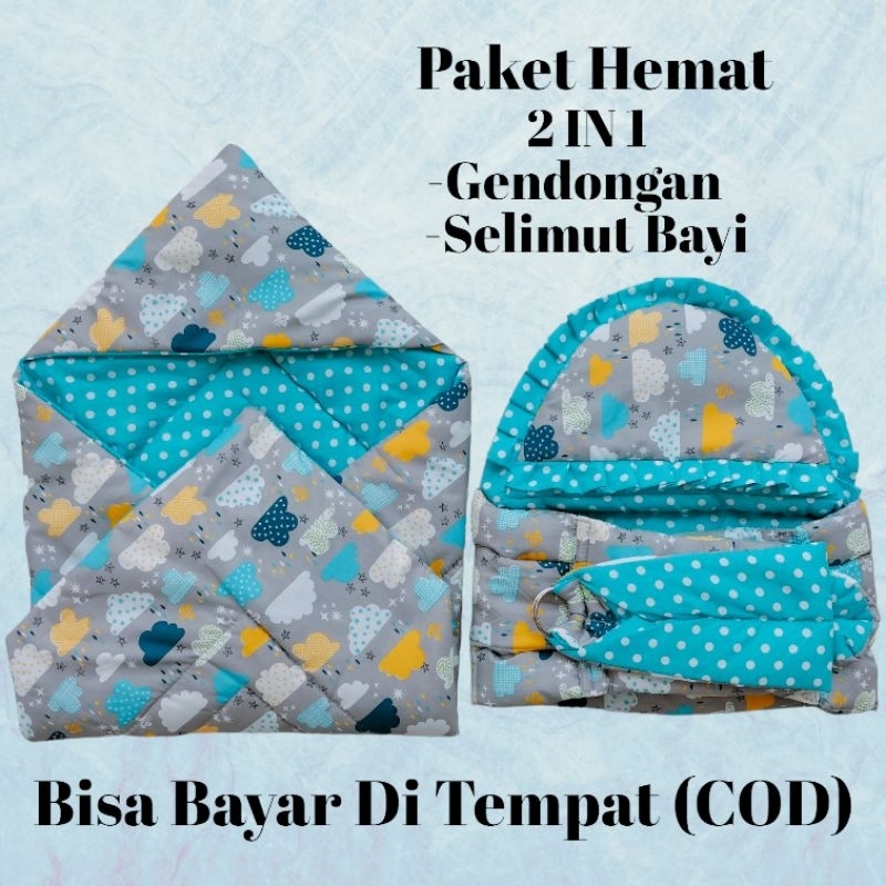 Paket Hemat (2 in 1) Gendongan Bayi Dan Selimut Bayi Motif Awan Terbaru