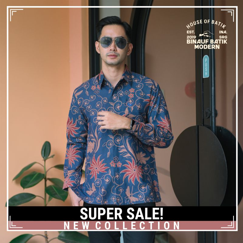 Baju Batik Pria Lengan Panjang Premium Kemeja Cowok Terbaru Batik Warna Navy