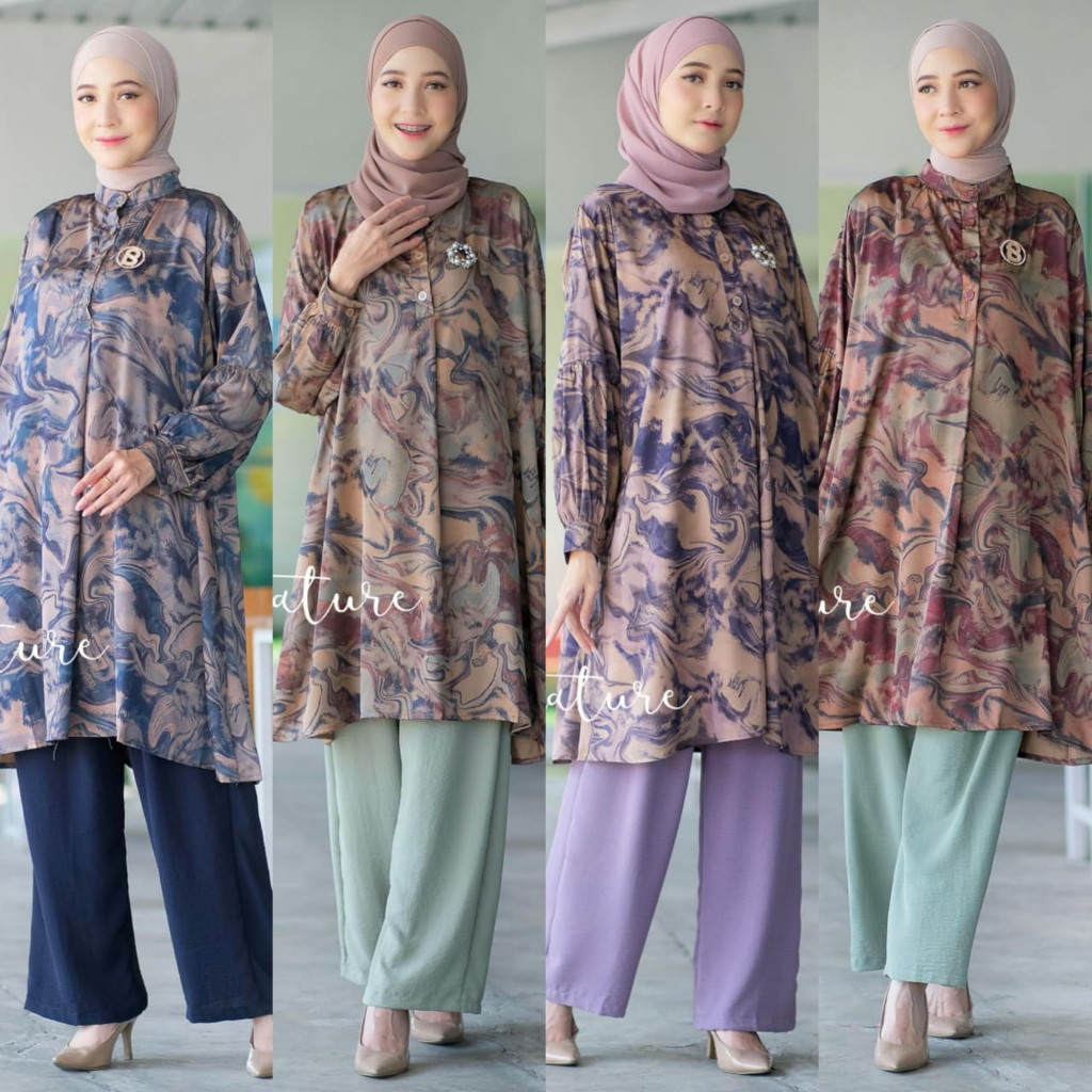 Tulus Signature Nizel Set / One Set Wanita Jumbo Satin Silk Mix Crinkle Airflow Premium Motif Print 