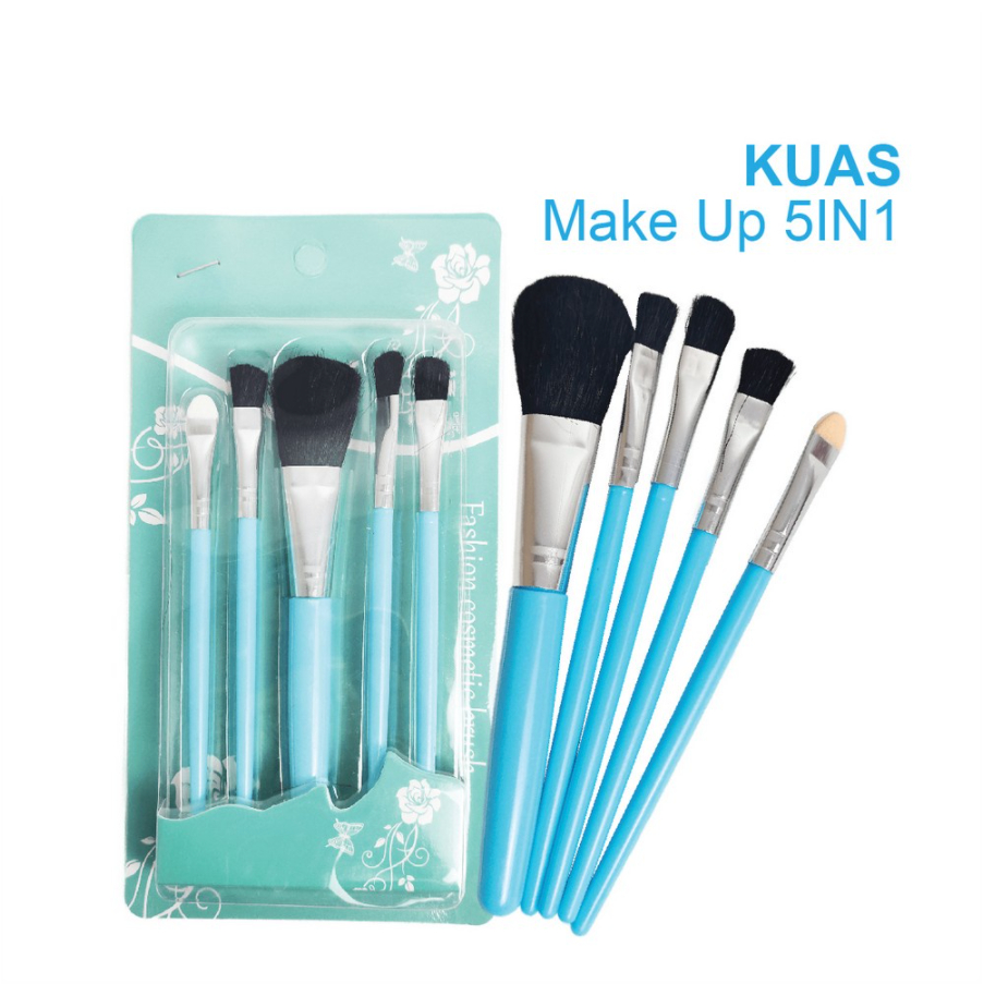 【GOGOMART】Kuas Make Up Set 5 IN 1 Mini Travel Tools Set Paket Kuas Make Up Brush Eye Shadow Foundation Blusher