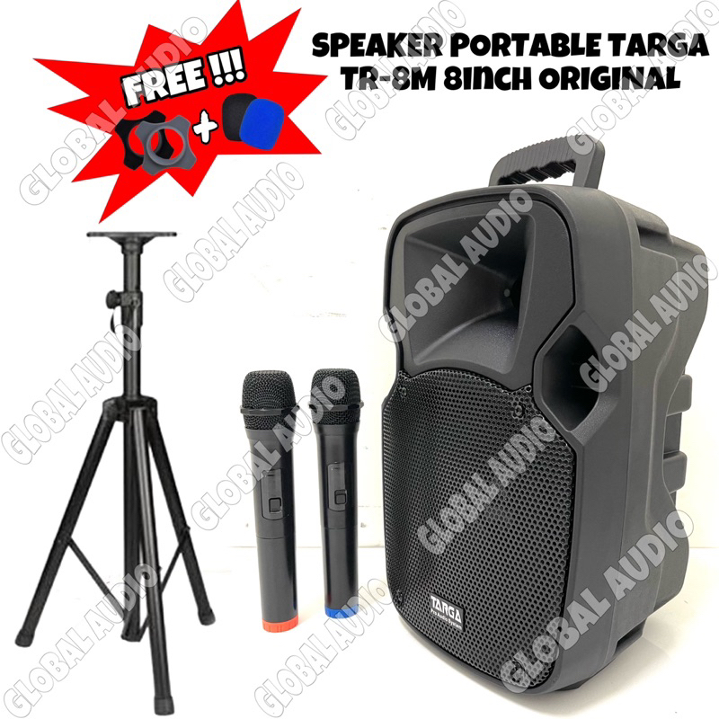 Speaker Portable Wireless TARGA TR 8M II Plus Stand Free Busa Mic Bluetooth 8 inch Targa Tr8M Targa 