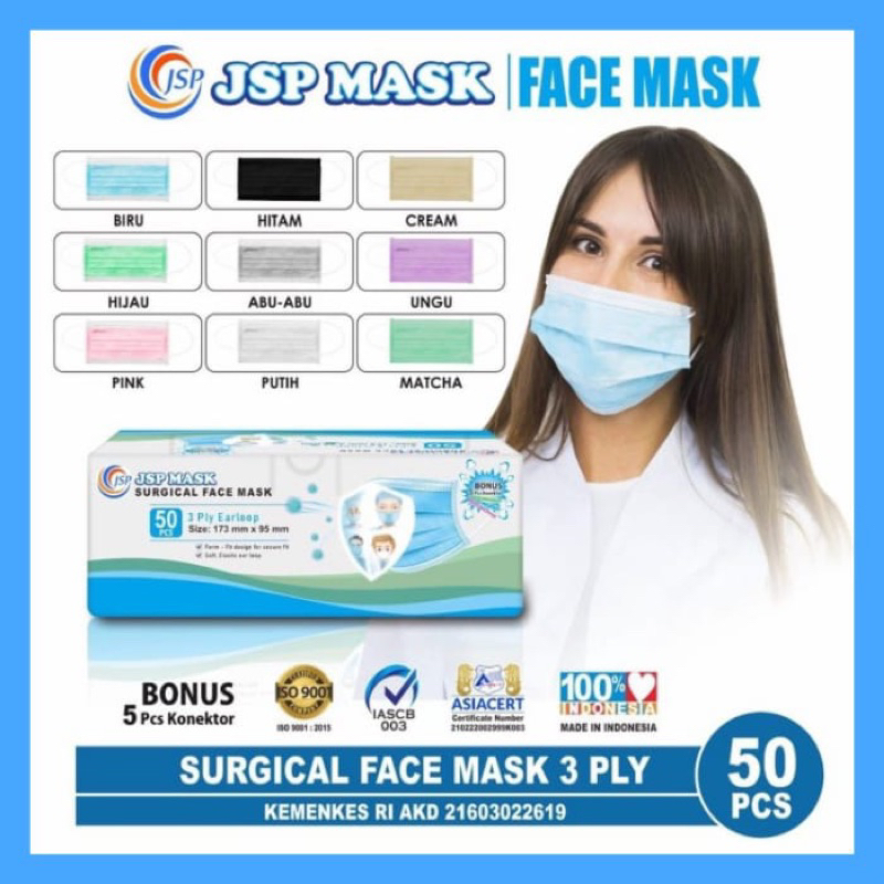 JSP MASK Duckbill/Earloop 3ply Disposable Face Mask isi 50pcs Premium Quality Semarang