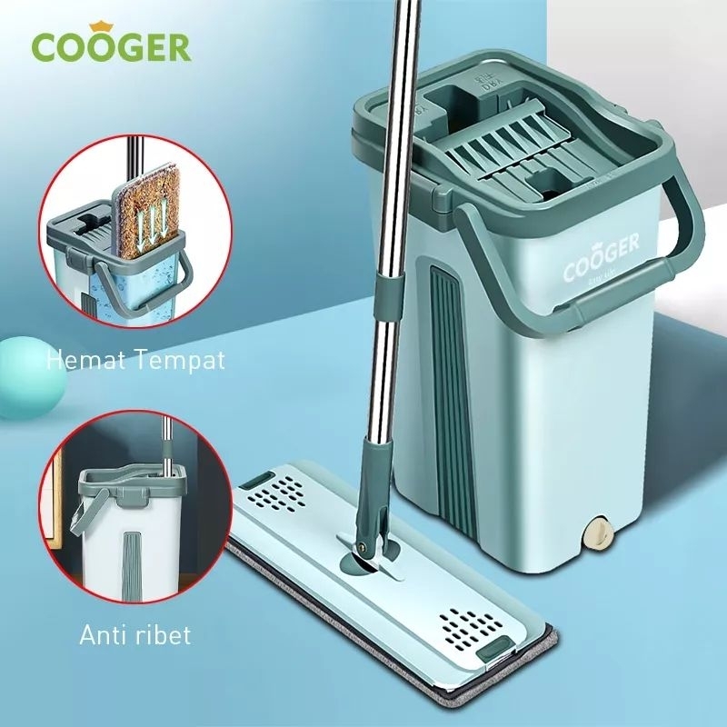 Alat Pel lantai praktis dengan ember 2 Sekat pencucian