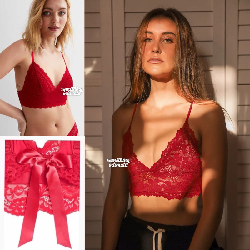 H&M Lola Red Ribbon Bralette Tumblr / Non Wired Bra Nonpad Unlined Unpadded / Bh Rumah Bobo Beha Tid