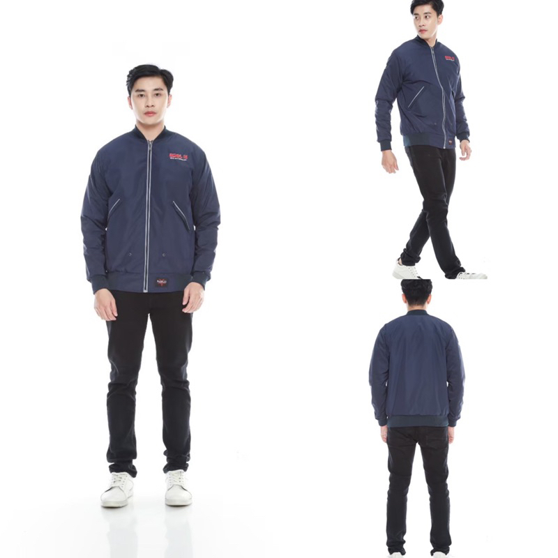 Jaket Bomber Anti Air Pria - Jaket Bomber Kasual Ritsleting Racing Line Waterproof Rebel ID