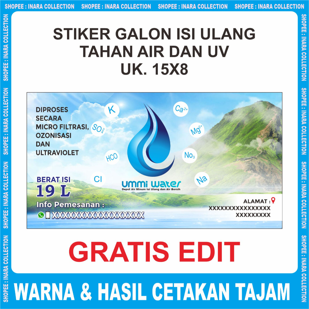 Stiker Galon Isi Ulang Tahan Air dan UV