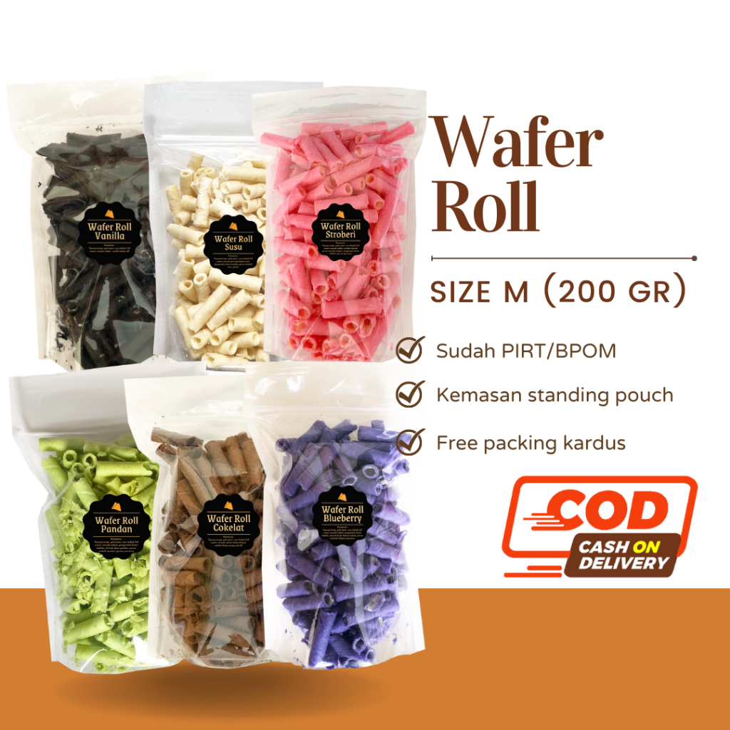 [DELISH SNACKS] Wafer Roll (M) 200gr Cokelat / Stroberi / Vanilla / Blueberry / Pandan / Susu / Snack Cemilan Manis