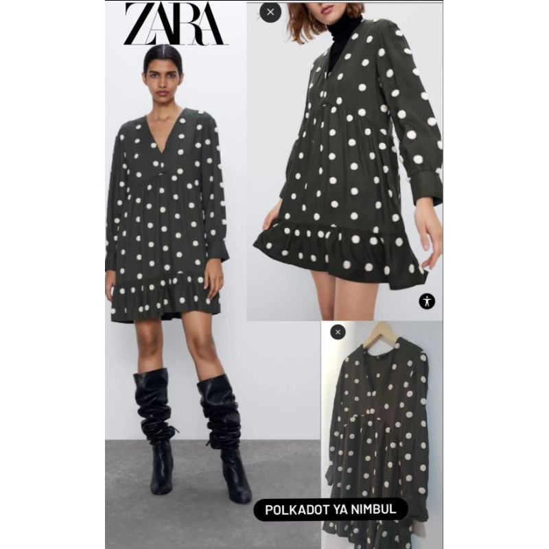 Zara dress tunik hijau army polka original