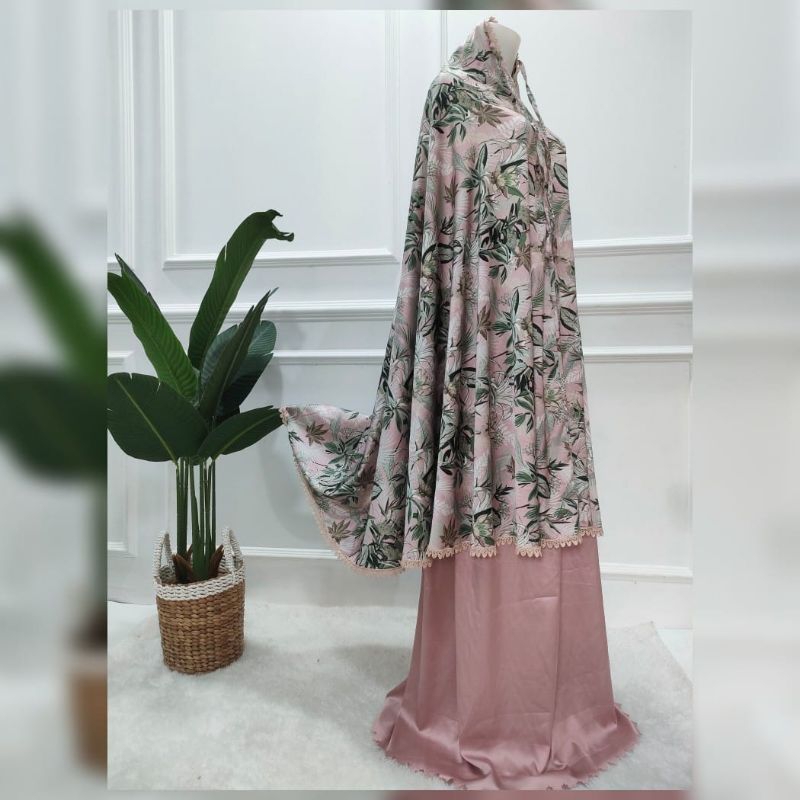 mukena dewasa Armani silk premium motif( daun bunga cantik )