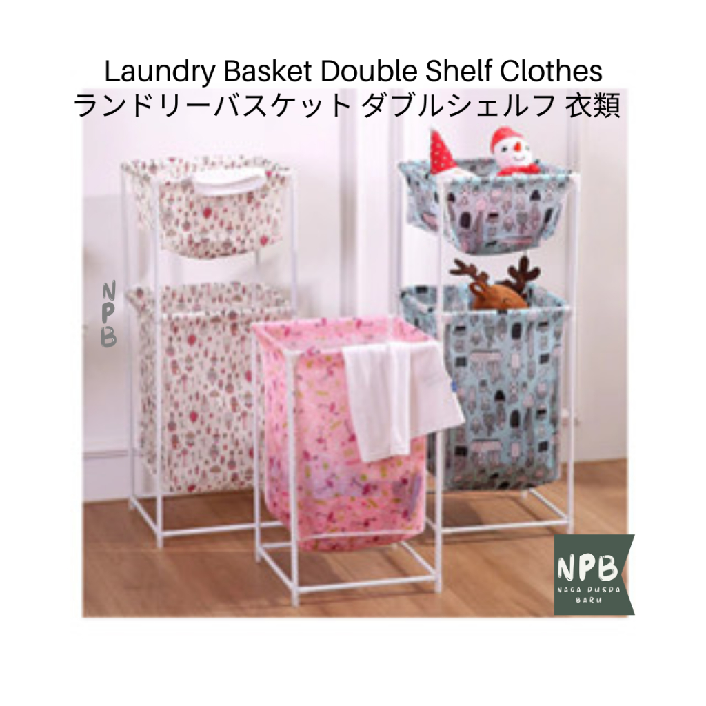 Laundry Basket Double Shelf Clothes - Stand Besi Baju Kotor 2 Tingkat - Keranjang Laundry