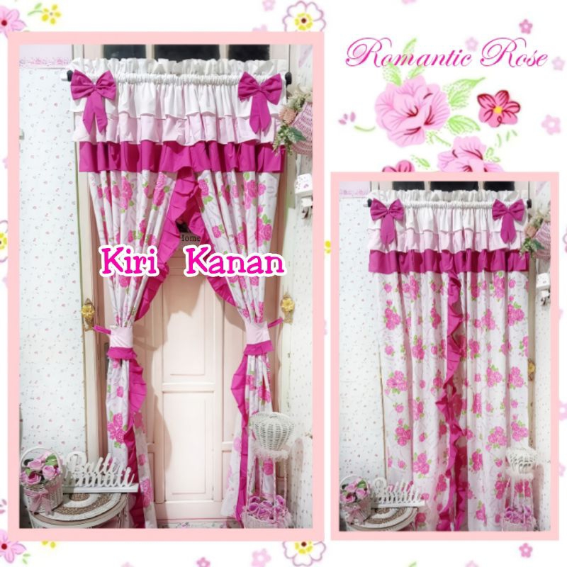 READY Gorden Shabby (KANAN+KIRI) / SEPASANG Gorden Shabbychic Bunga Vintage Mawar Rose Pink Fanta Pu