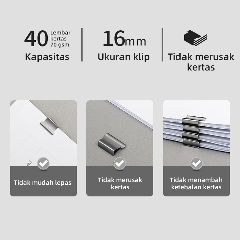 Nusign Fastener / Binder Clip / Penjepit Kertas Otomatis Gratis 8 Buah Clip NS085