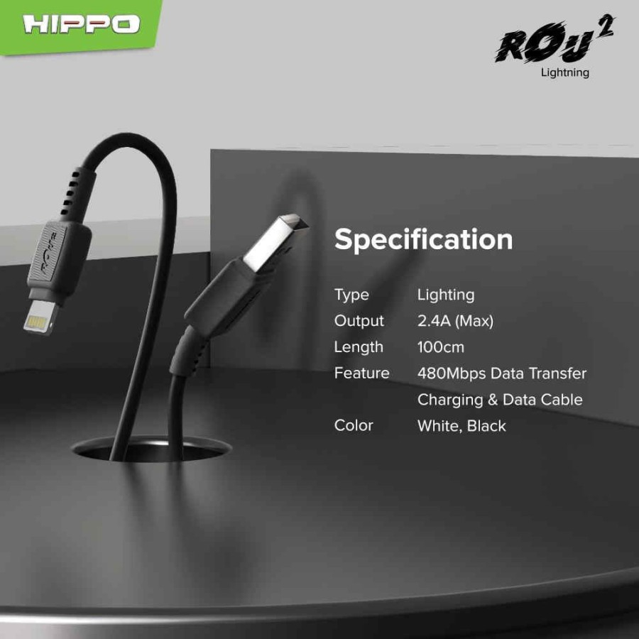 Hippo ROU 2 kabel data charger USB Micro Type-C Lightning Quick Charging 3.0