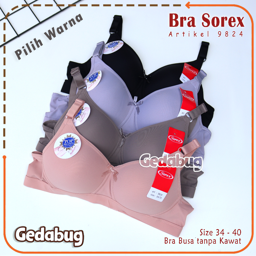 Bra Sorex 9824 Busa Tanpa Kawat Nilon Mix Comfy Bh Sorex Wanita Kait 3 Cup B