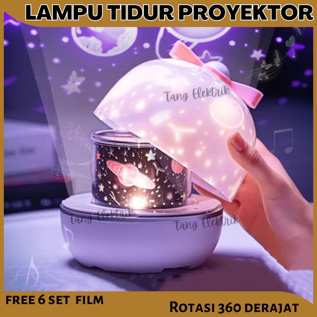 Lampu Tidur Proyektor Langit Bulan Bintang Rotasi Rechargeable