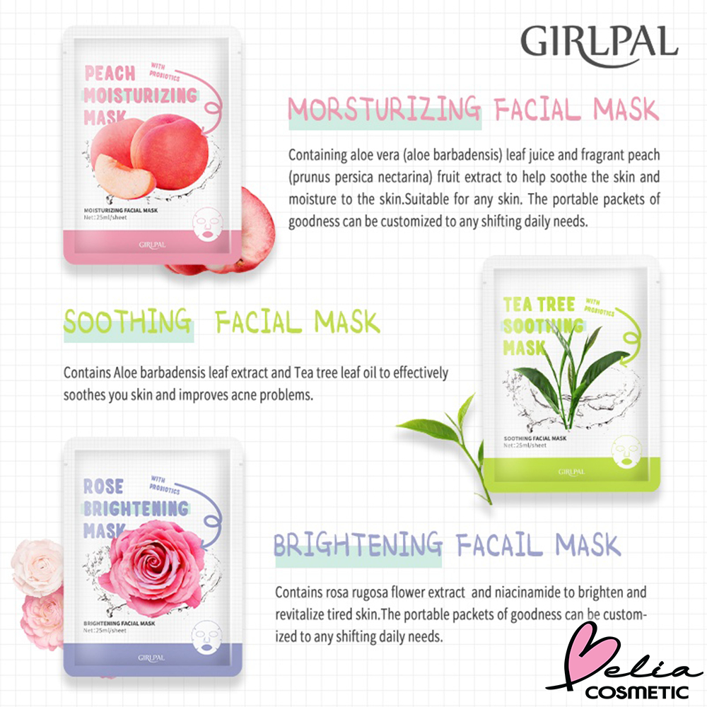❤ BELIA ❤ GIRLPAL Facial Sheet Mask Series | Serum Sheet Mask | Nature Sheet Mask | Masker Wajah Face Skincare | Facial Mask