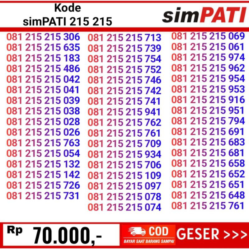 nomor cantik telkomsel simpati 215 215