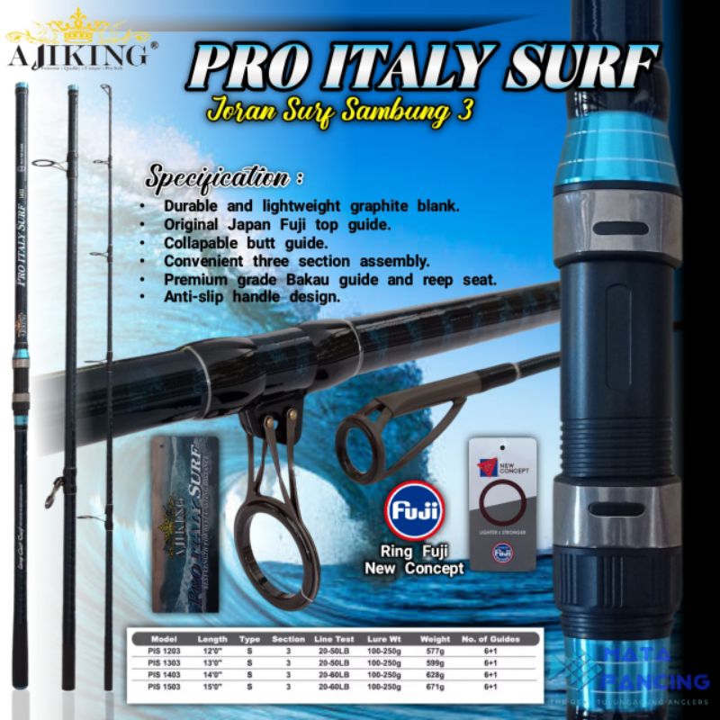 Joran surf sambung 3 ajiking pro italy surf 420/1403 high carbon material 3section action super hard