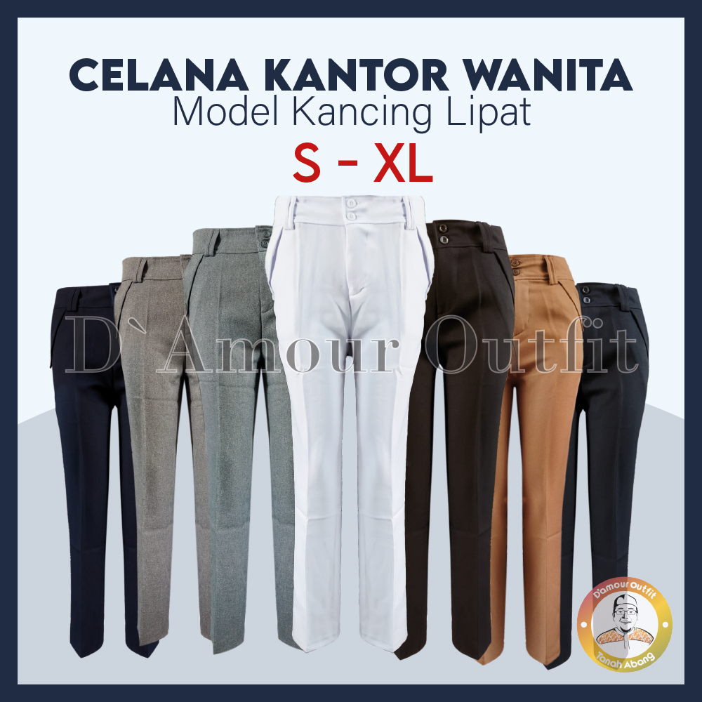 Celana Panjang Saku Lipat Wanita Polos Pakaian Kerja Formal Kantoran Clana Bahan Cewek Kantor Dewasa Anak Motif Salur Garis Kotak Slim Fit Highwaist Baggy Pants Tartan Pinggang Karet Perempuan Korean Style Jas Blazer Cewe Jumbo Big Size Blezer Kulot 7/8