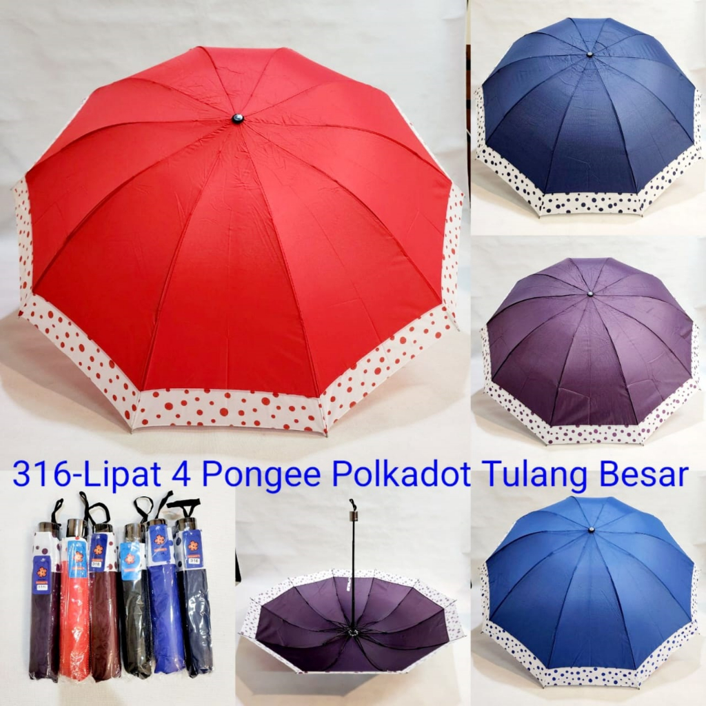 Payung Lipat 4 Jumbo List Polkadot 10 Jari Payung Besar 316 (Free Bubble Wrap + Dus)