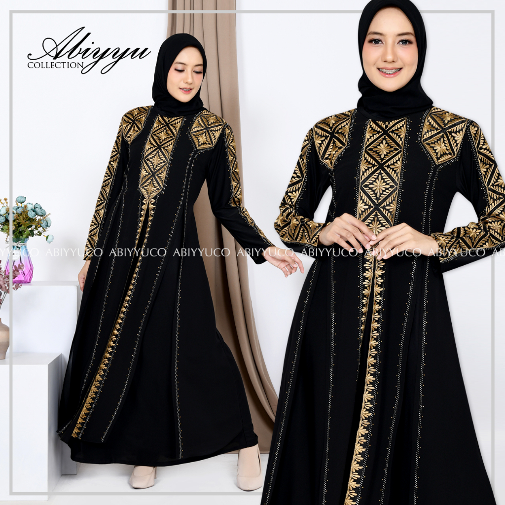 Abiyyuco TA9028 | Gamis Abaya Turki Sultan Turkey Terbaru 2023 Turky Hitam Elegan Warna Warni Termewah