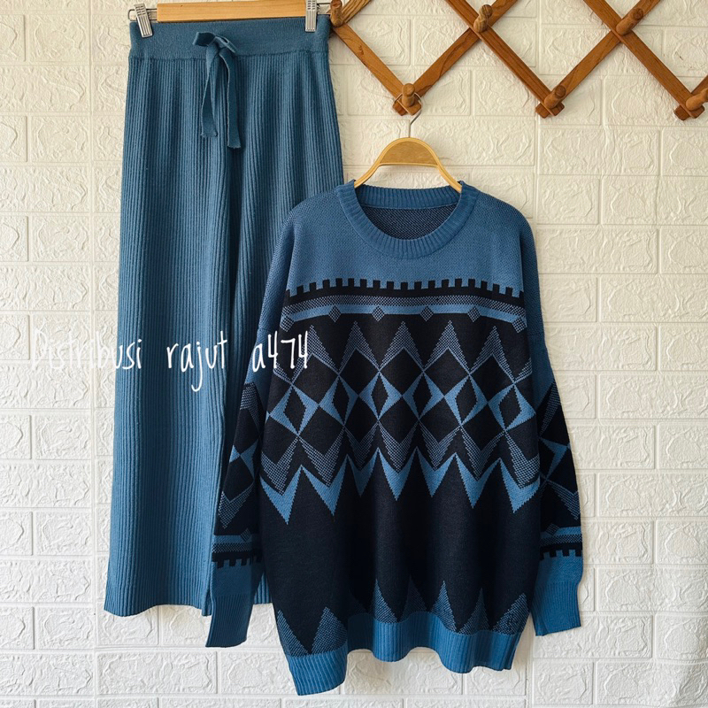 ONESET SWEATER RAJUT YUNA SETELAN CELANA KULOT RAJUT WANITA