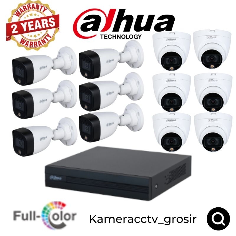 PAKET CCTV DAHUA 2MP 1080P COLORVU 16 CHANNEL 12 KAMERA-KOMPLIT