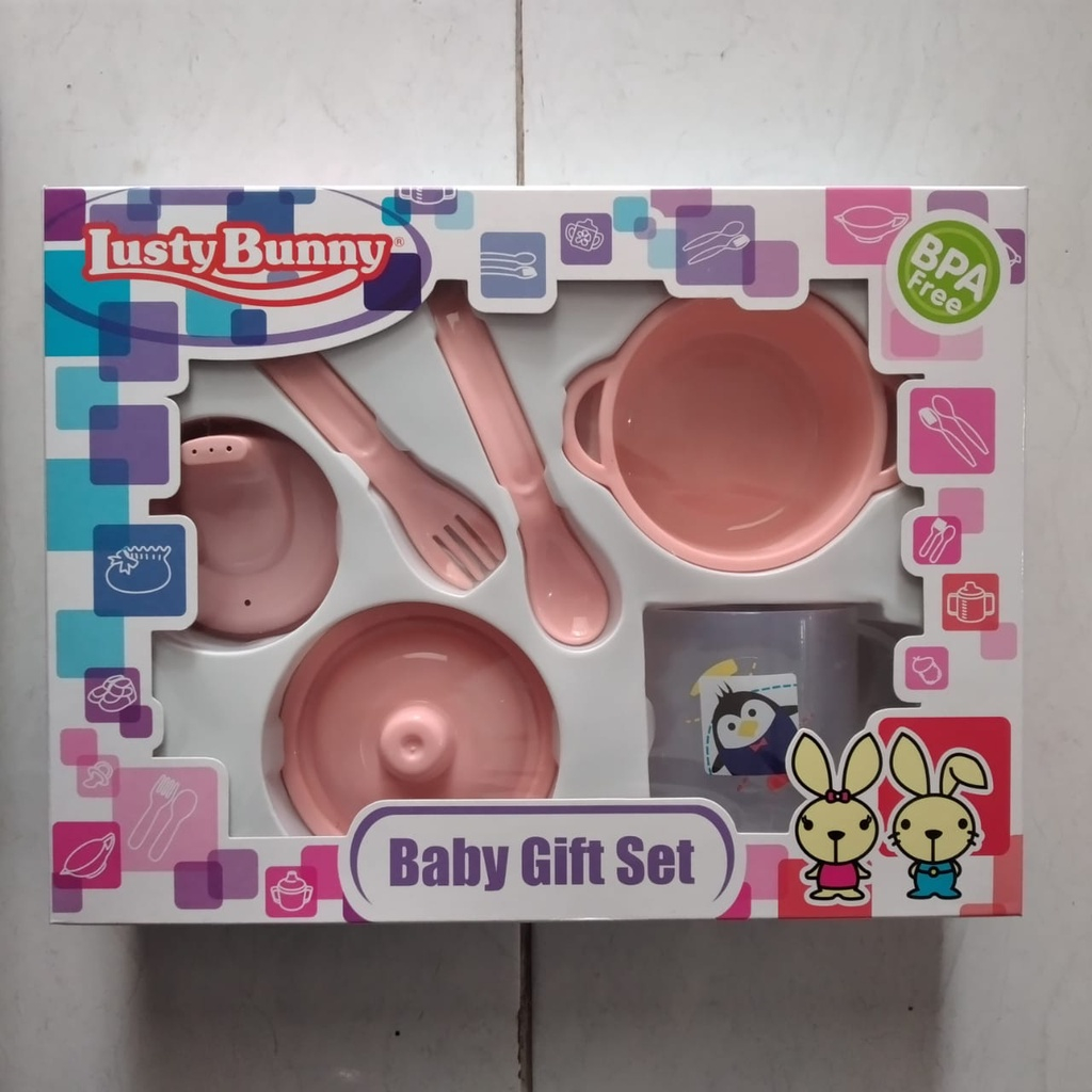 SET Alas Makan Bayi PEACH LUSTY BUNNY 1425 Feeding Set LUSTY BABY GIFT SET Perlengkapan Makan Bayi Gelas Mangkuk Sendok Garpu LB-1411 Kado Bayi Lahir anak Ultah new born  bingkisan giftset sets peralakatan makan baju box eksklusif ibu mela