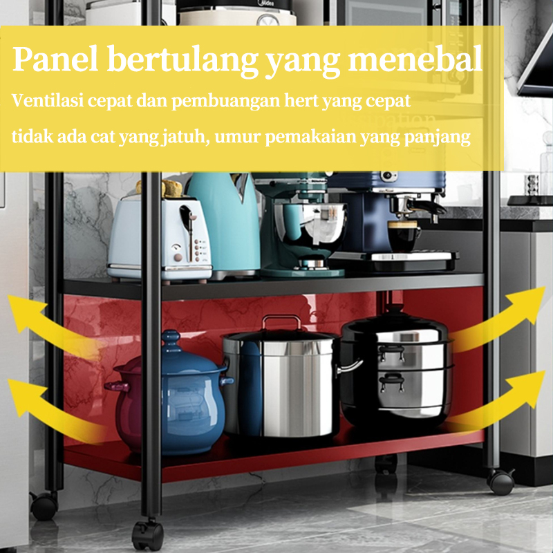 Rak Susun Serbaguna Dapur Stainless Steel Rak Dapur Multi-Lapisan Rak 5 Susun Penyimpanan Microwave