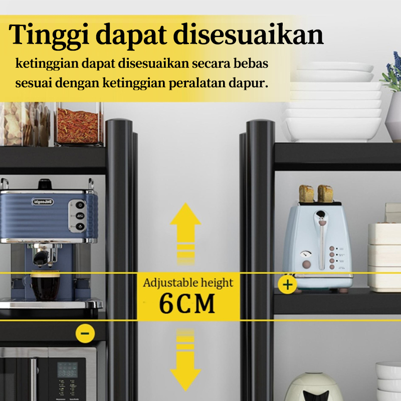 Rak Susun Serbaguna Dapur Stainless Steel Rak Dapur Multi-Lapisan Rak 5 Susun Penyimpanan Microwave