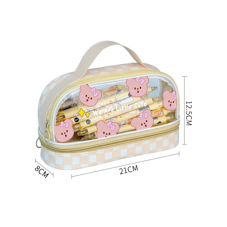 Gelasa Kotak Pensil Anak PVC Transparan Zipper Tenteng Jumbo Waterproof Dual Slot